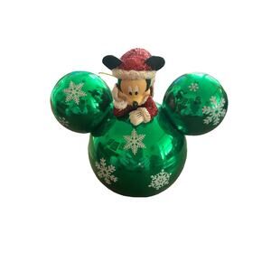 Disney Glitter Mickey Ears Icon Figurine On Ornament Green Snowflake